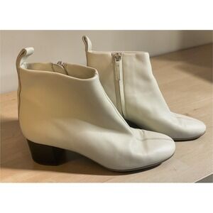 Everlane The Day Ankle Boots Ecru Cream Leather Square Toe Women 6.5